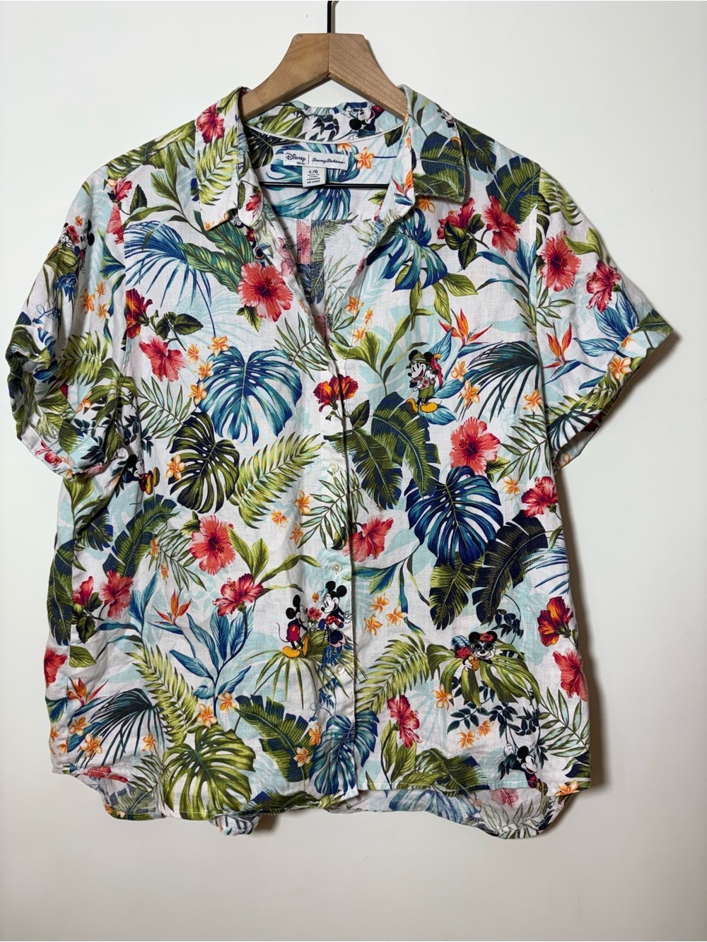TOMMY BAHAMA Disney Jungle Jubilee Women’s Linen Shirt Mickey/Minnie Mouse L - Picture 2 of 11